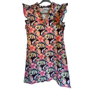 THML Black Floral Mini Dress with Pink & Yellow Blooms